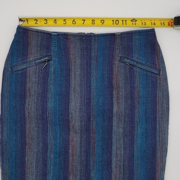 Etcetera Denim Blue Strip Retro Skirt Knee Length - Picture 7 of 15
